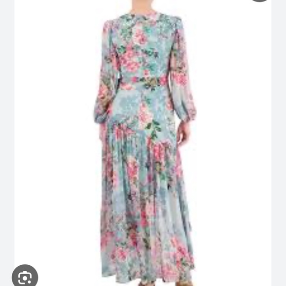 Eliza J Floral Metallic Surplice V Neck Long Sleeve High Low Wrap Maxi Dress 6 - Picture 2 of 16